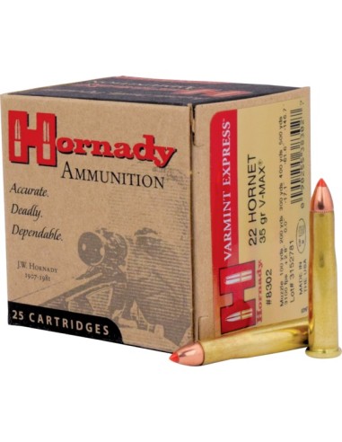 MUNITIONS HORNADY 22 HORNET 35 GR V-MAX BOITE DE 25