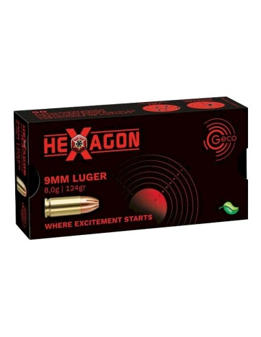 MUNITION GECO 9MM PARA HEXAGON 124GR MATCH * BOITE DE 50